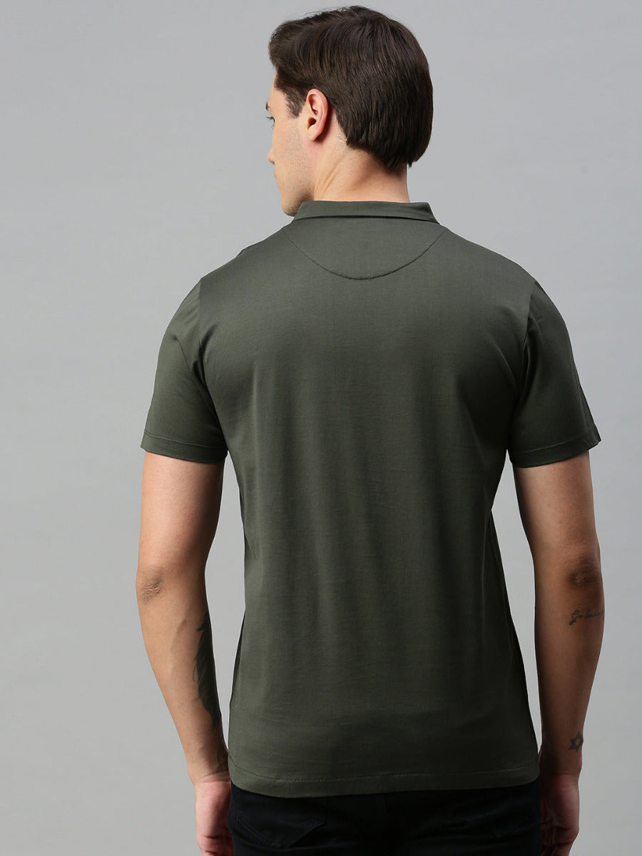 Mens Green Smart Fit Mandarin Collar T-shirt MM3-Back view