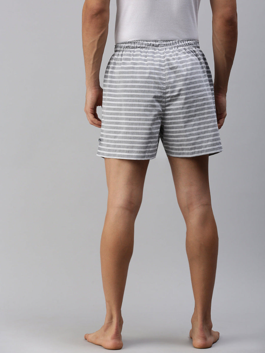 Mens Stripe Woven Boxer Shorts Grey WS3-Back view