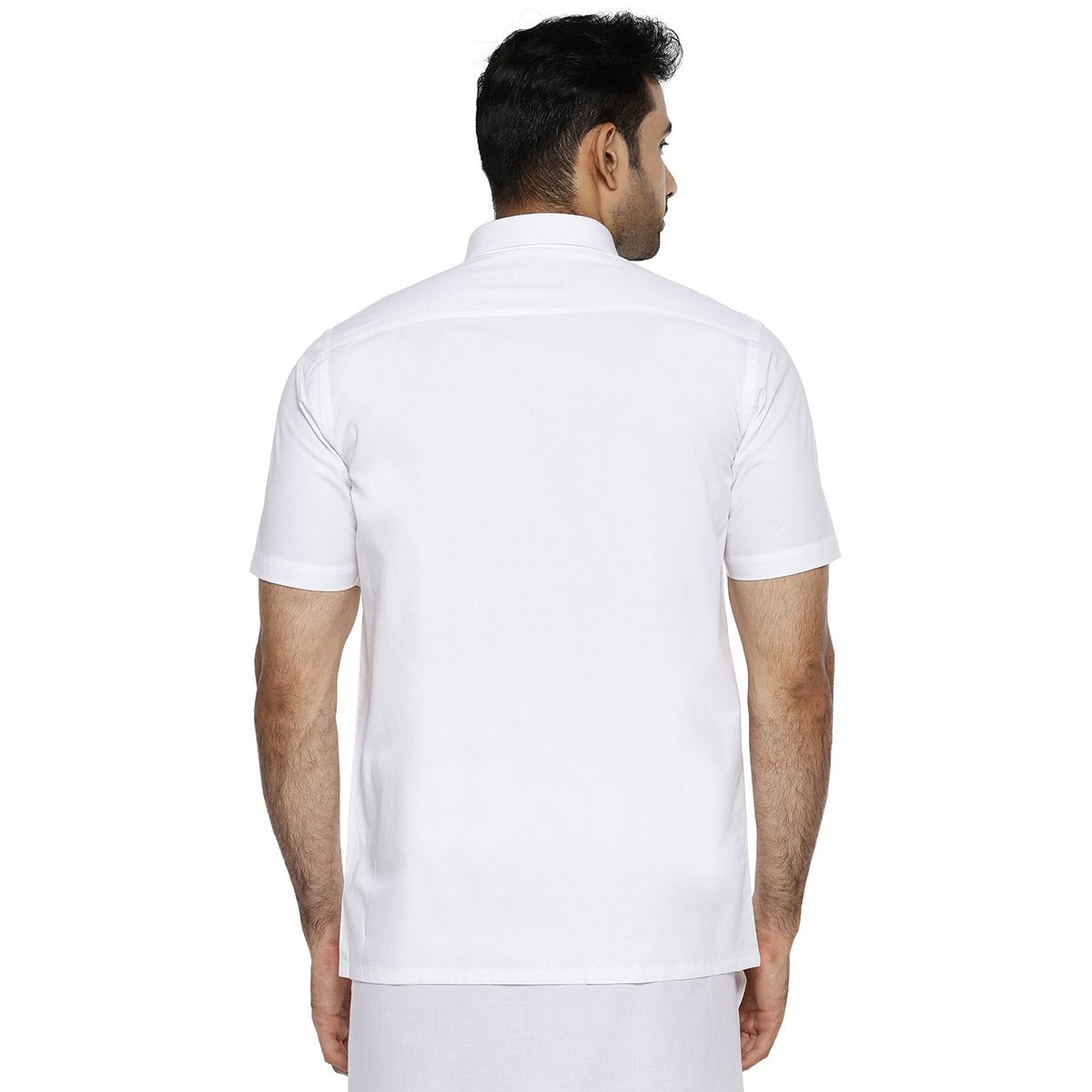Mens 100% Cotton White Shirt Half Sleeves Classic Cotton- Back view