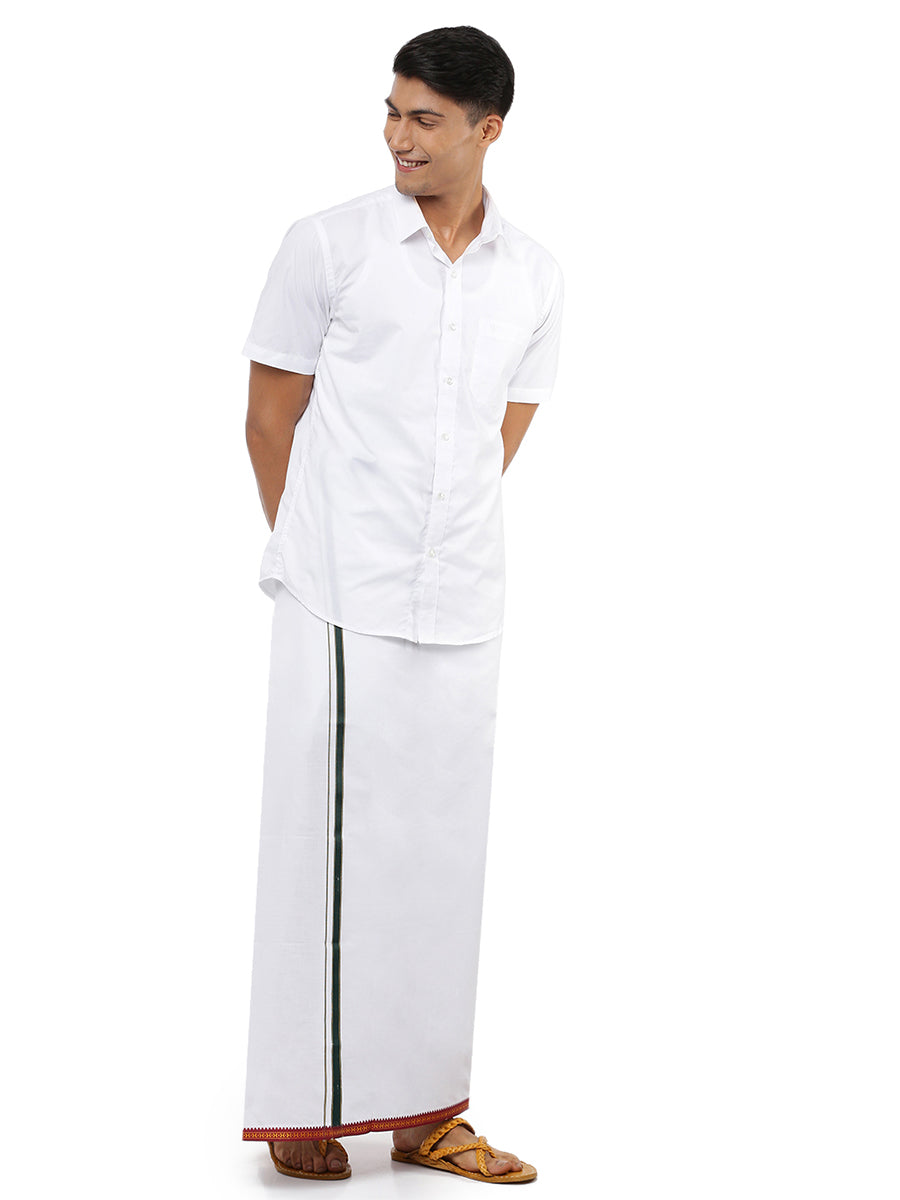 Mens Single Dhoti with Big Border Mercury-Front view