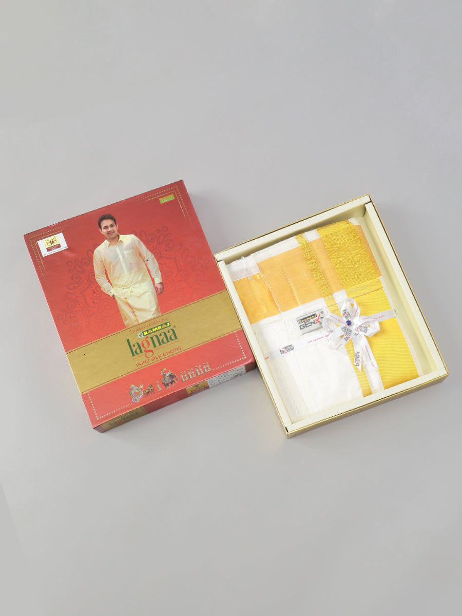 Mens Readymade Pure Silk Cream Double Dhoti 100K 3"-Box view