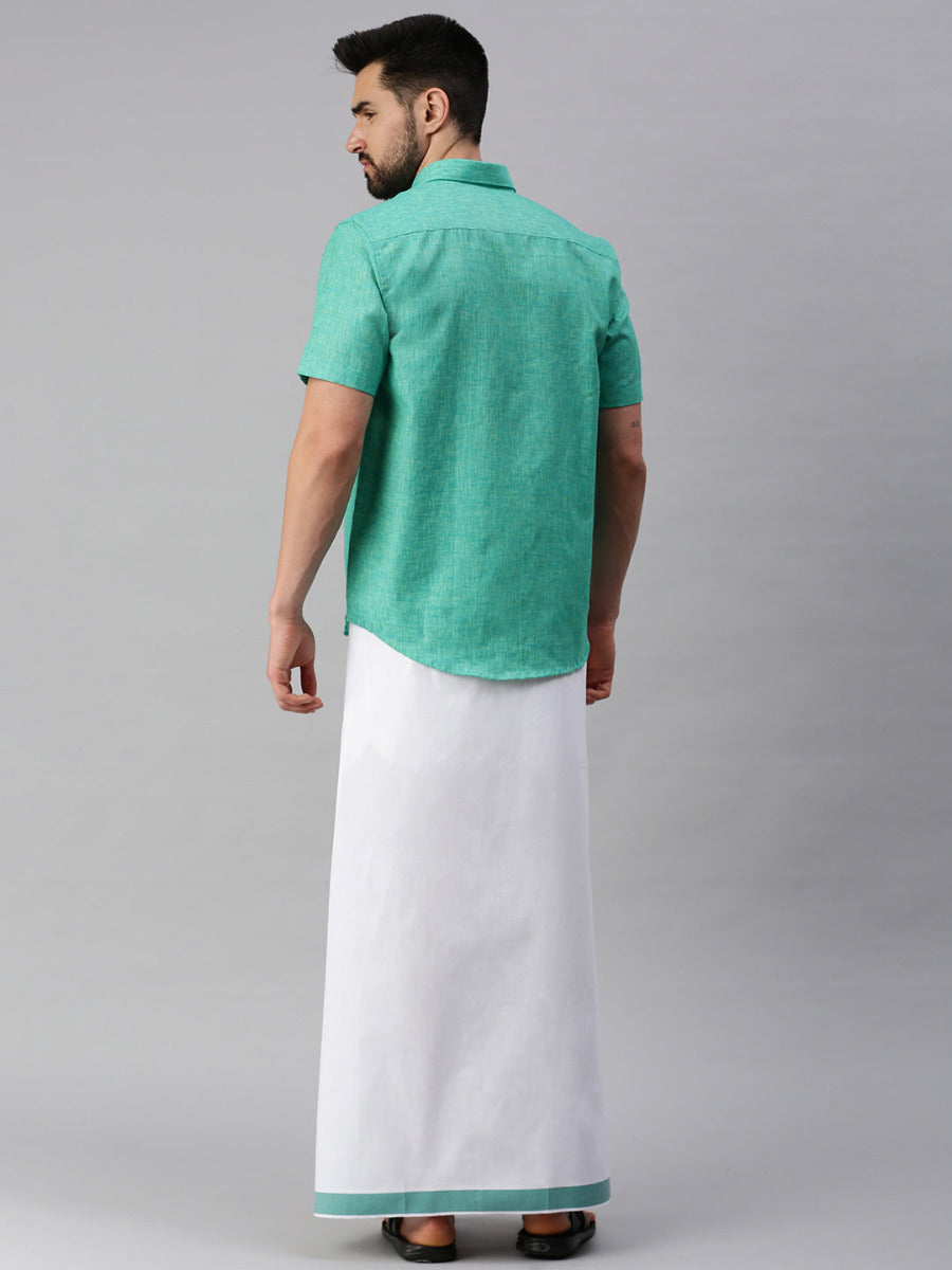 Mens Matching Border Dhoti & Half Sleeves Shirt Set Trendy CC7-Back view