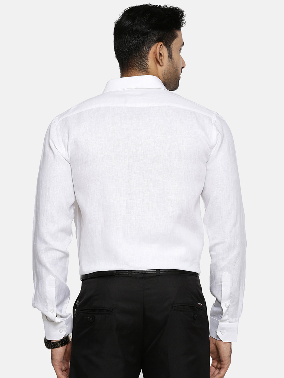 Mens Uniform Pure Linen White Shirt Full Sleeves-Back view