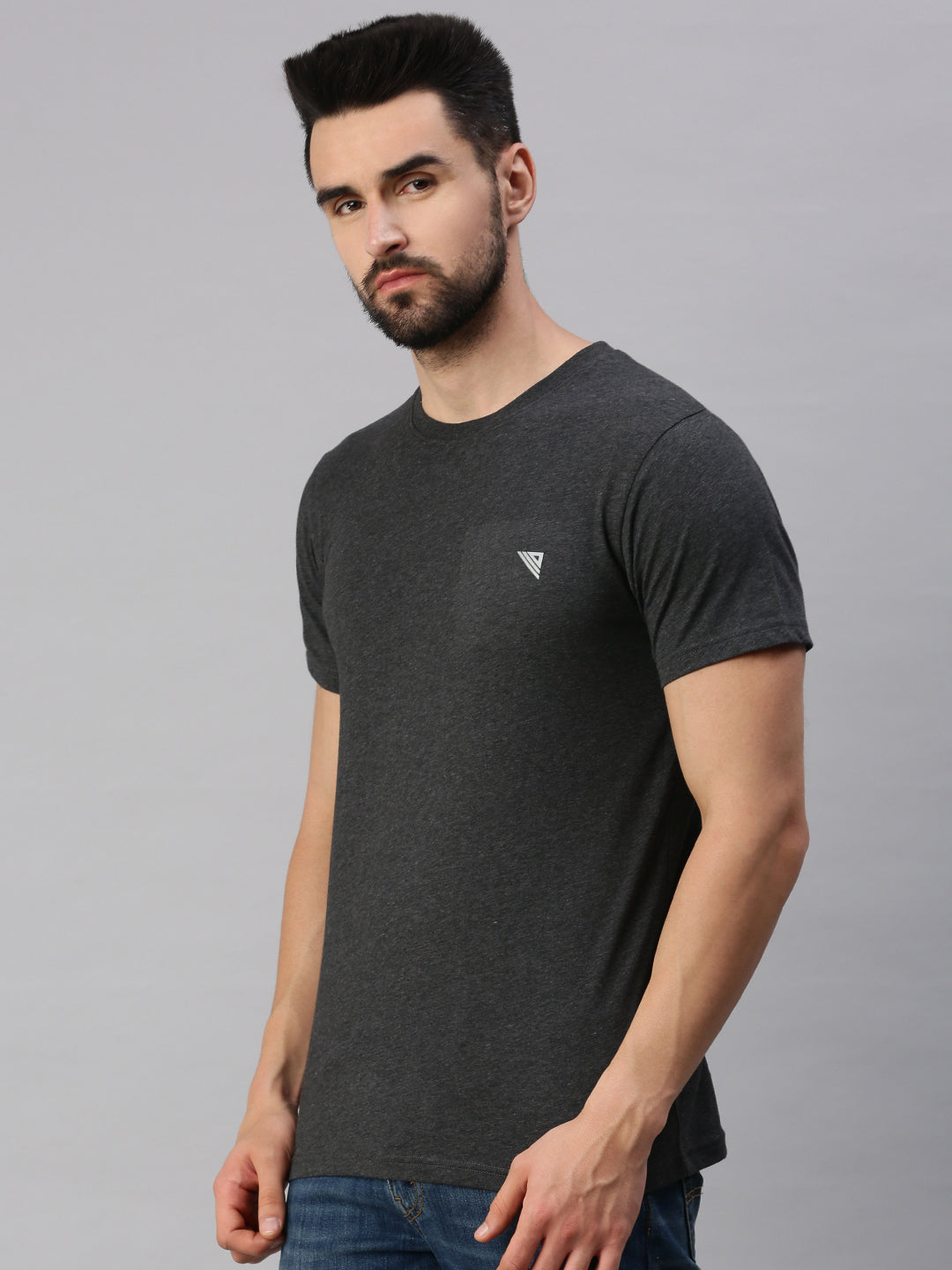 Crew Neck Printed Super Combed Cotton T-Shirt VP4 (2 Pcs Pack)-Grey colour