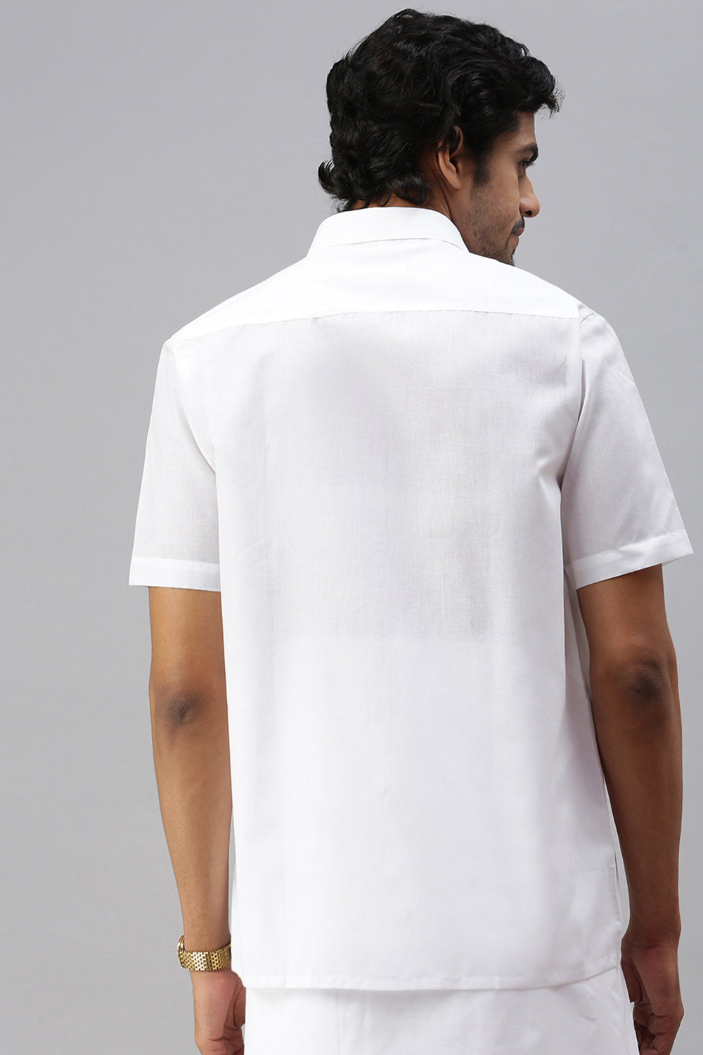 Mens 100% Cotton Half Sleeves White Shirt Justice White -Back view