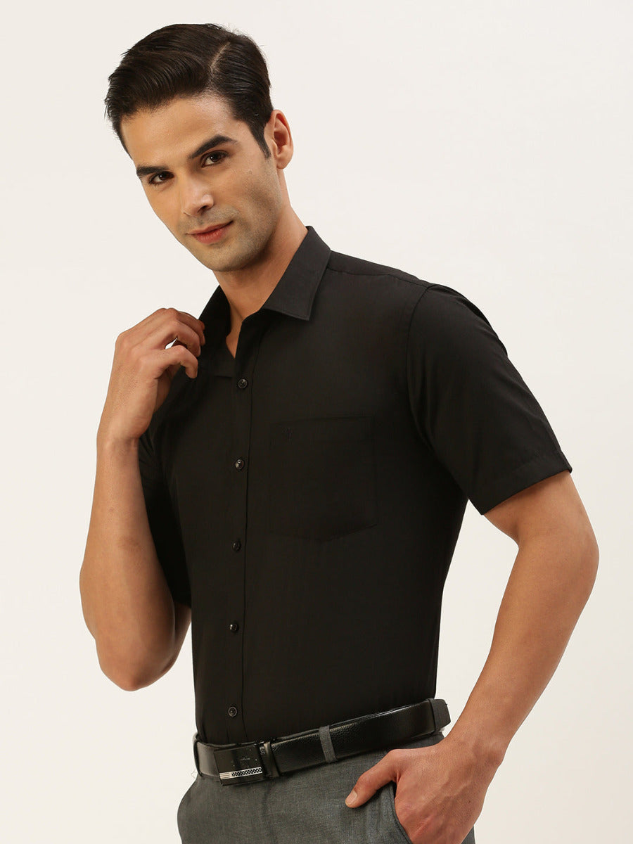 Mens Smart Fit Black and White Half Sleeves Shirt Combo-B.Side view