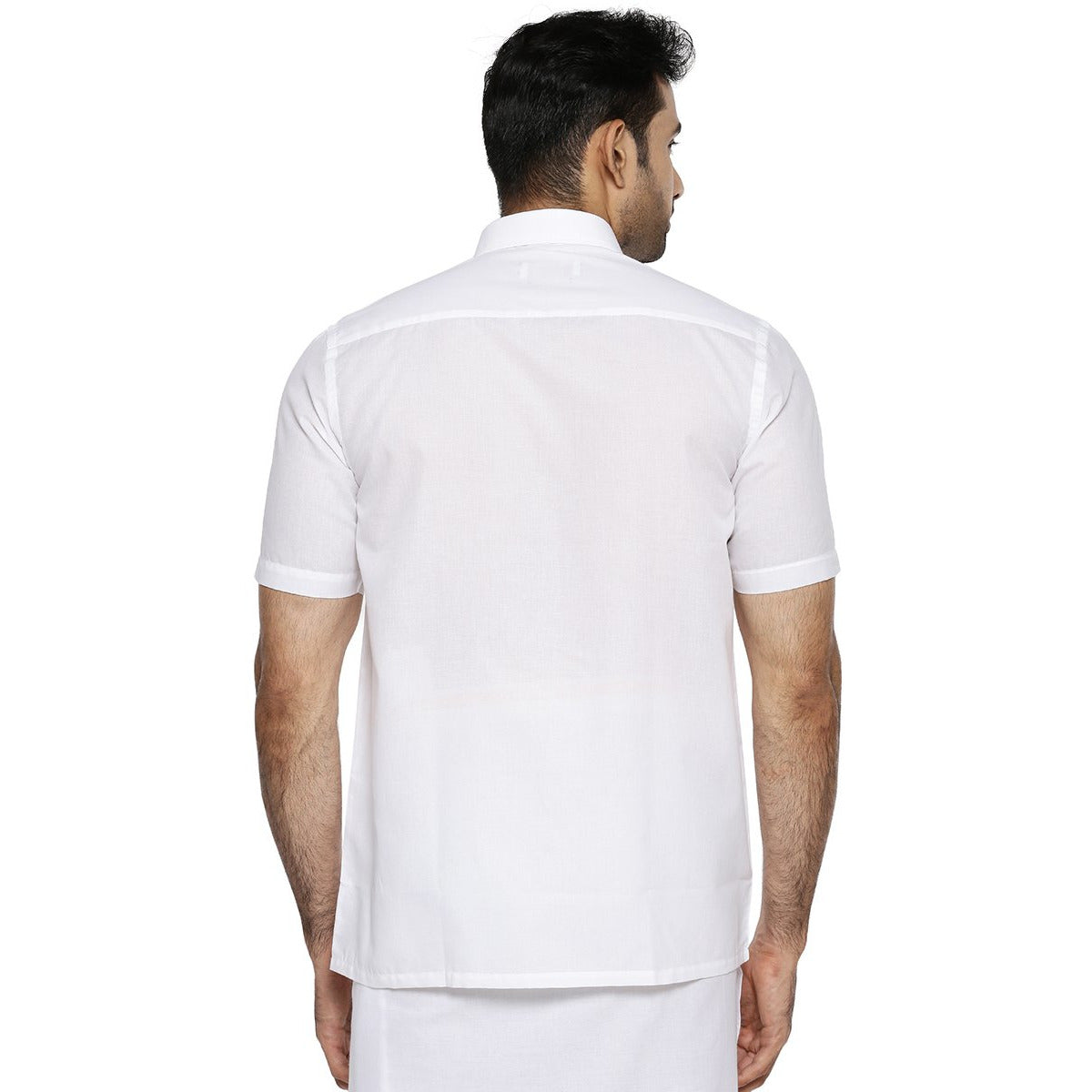 Mens Cotton Mixed White Shirt Half Sleeves Nanow-Back view