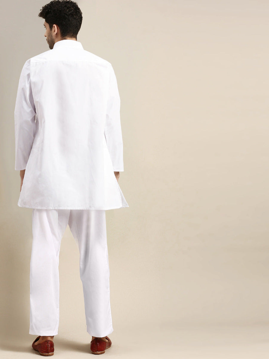 Mens Cotton White Kurta Pyjama Set-Back view