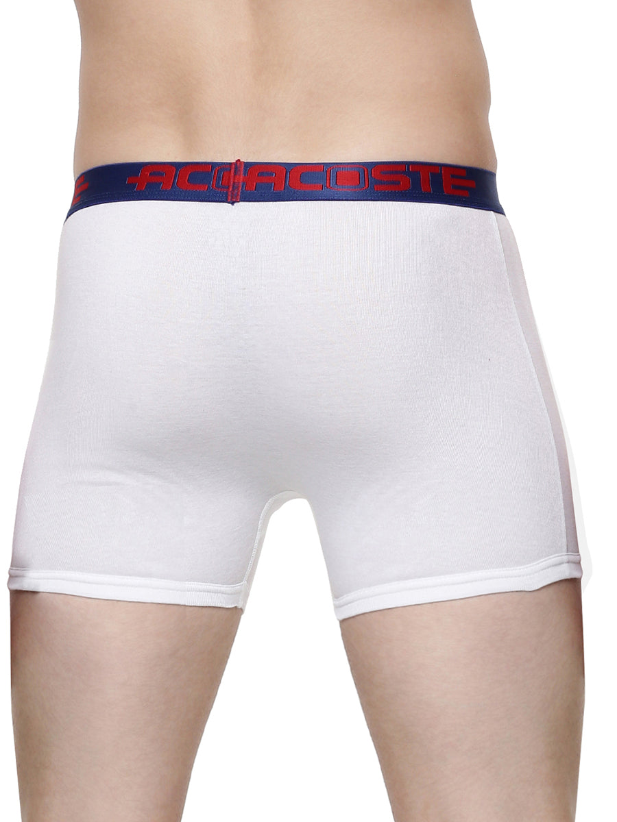 Mens Snug Fit Soft Combed 1 * 1 Rib Outer Elastic Solid White Trunks Acoste 1013 (2 PCs Combo Pack)-Back view