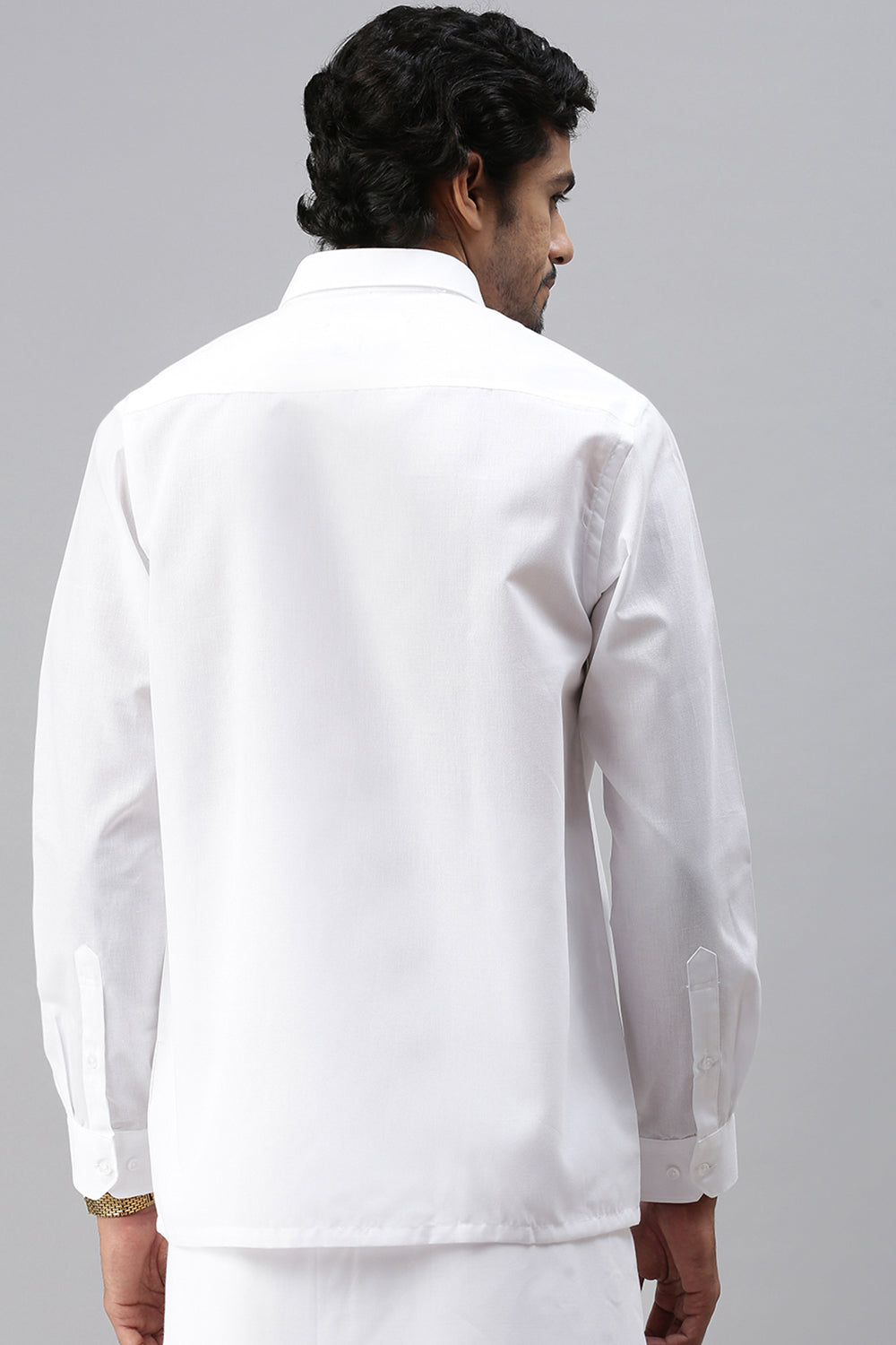 Mens Cotton Mixed Full Sleeves White Shirt Samrat -Back view