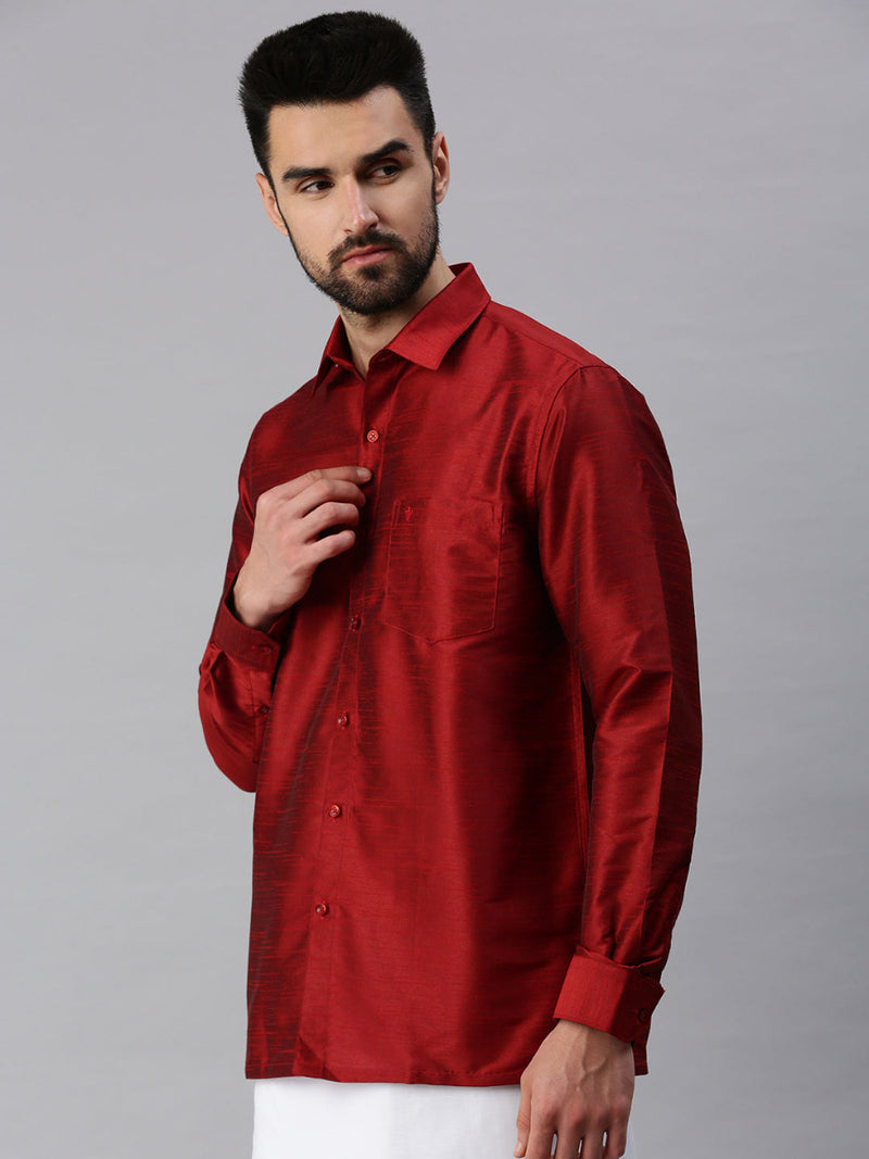 Silk Look Fancy Full Sleeves Maroon Shirt with Jari Dhoti Combo SP20