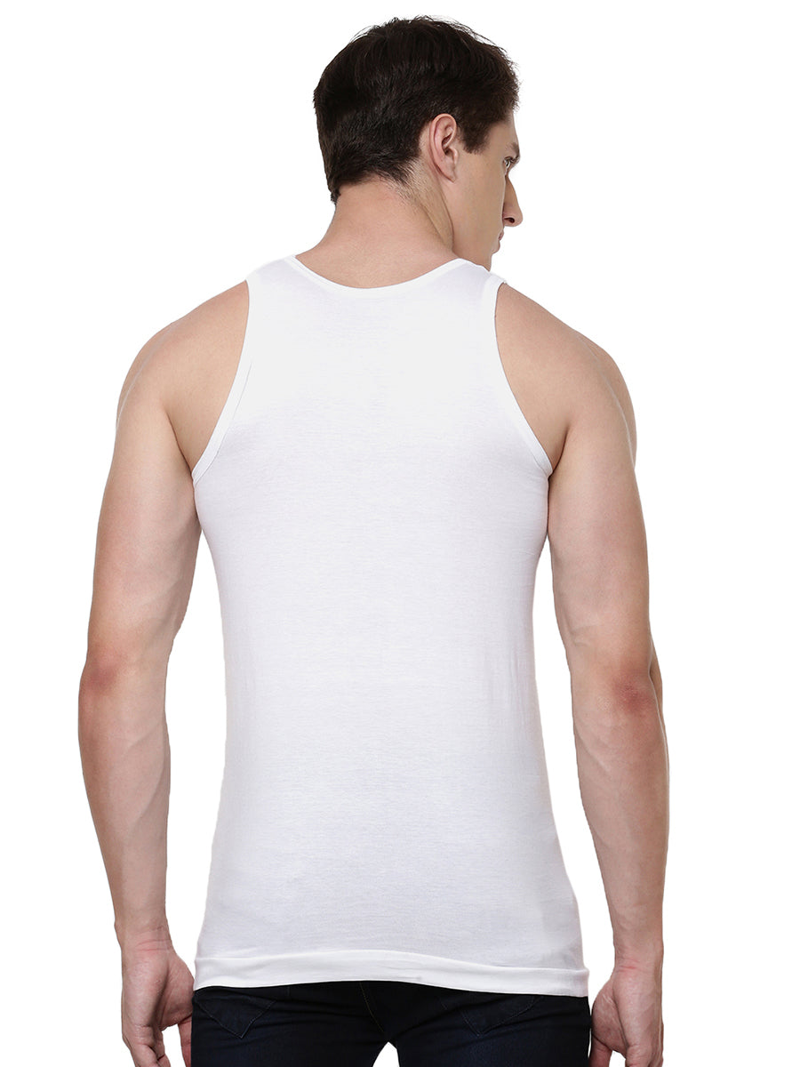 Mens Soft Combed Cotton Single Jersey White Banian RN Plus Size Acoste (2 PCs Pack)-Back view