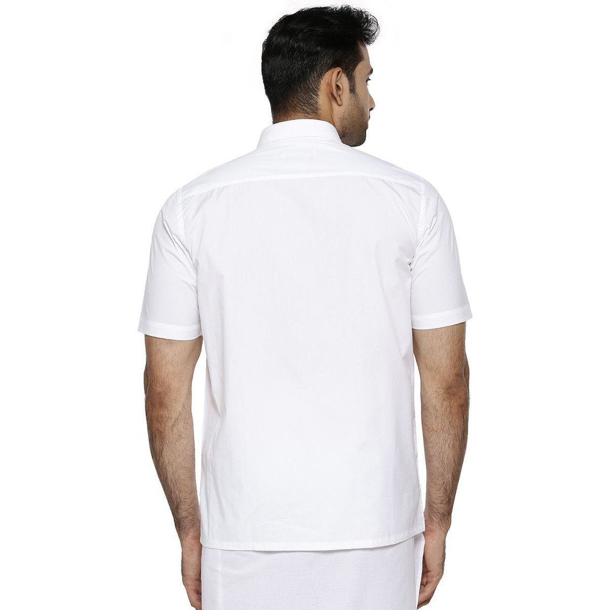 Mens Cotton Mixed Half Sleeves White Shirt Samrat -Back view