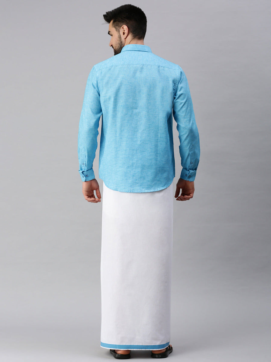 Mens Matching Border Dhoti & Full Sleeves Shirt Set Trendy CC5-Back view
