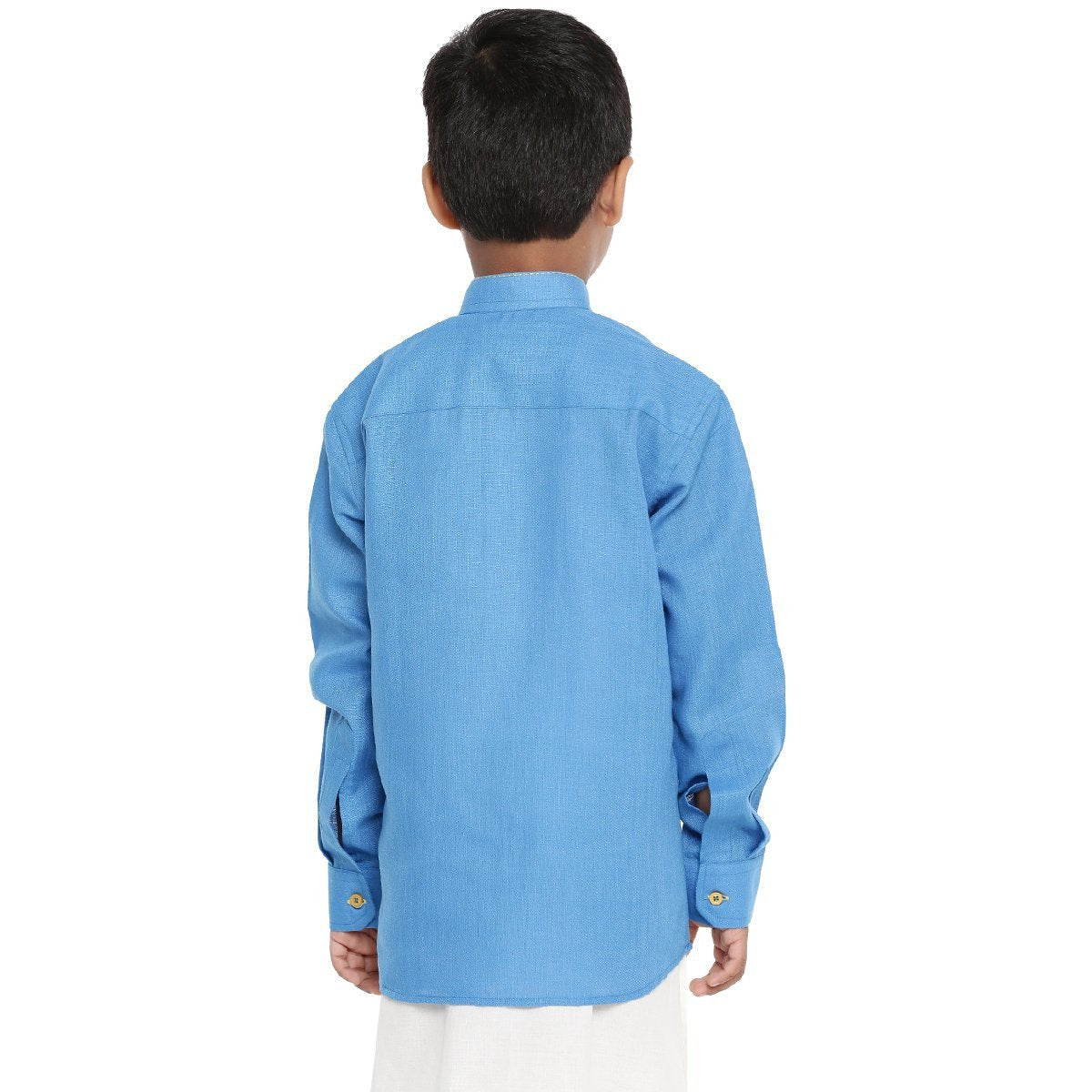 Boys Waterfall Linen Kurta Dhoti Set Blue-Back view