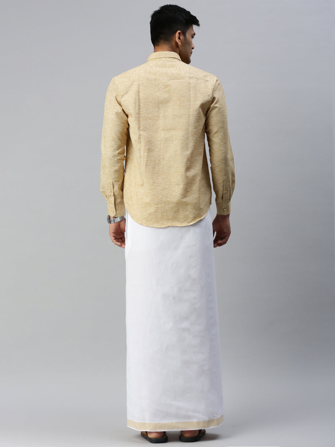 Mens Matching Border Adjustable Dhoti & Full Sleeves Shirt Set CC1-Back view