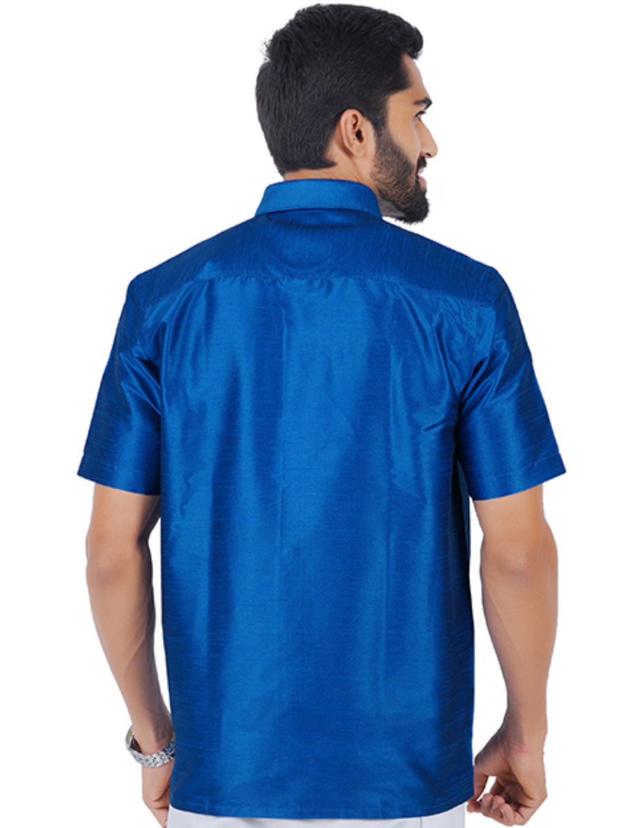 Mens Solid Fancy Half Sleeves Shirt Royal Blue-Back view