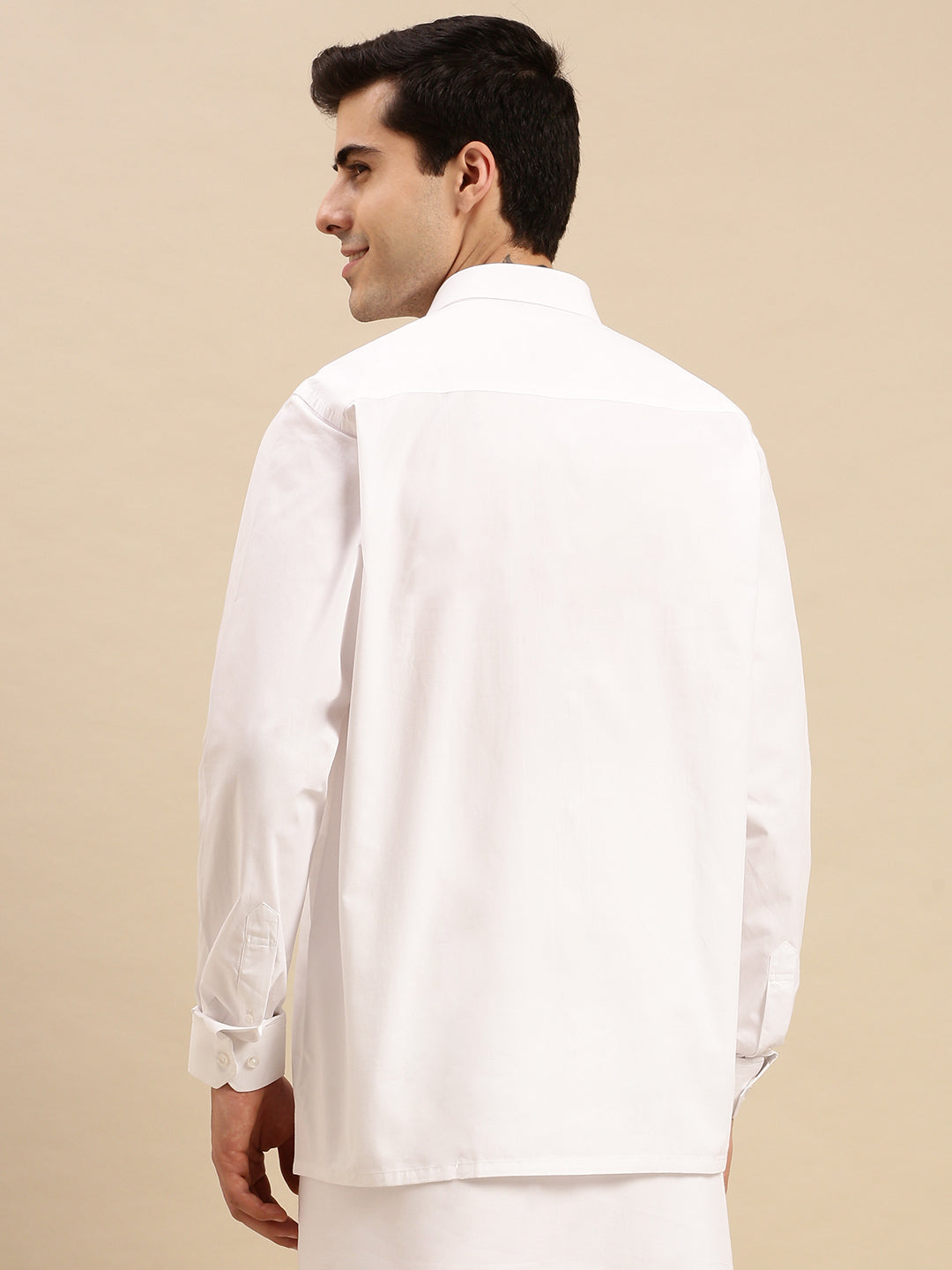 Mens Cotton White Shirt Full Sleeves 100% Cotton -Back view