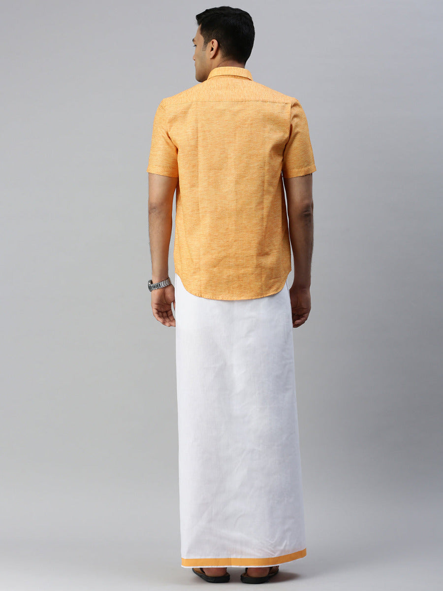 Mens Matching Border Adjustable Dhoti & Half Sleeves Shirt Set Orange CC2-Back view