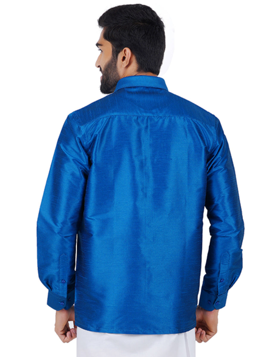 Mens Solid Fancy Full Sleeves Shirt Royal Blue-Back view