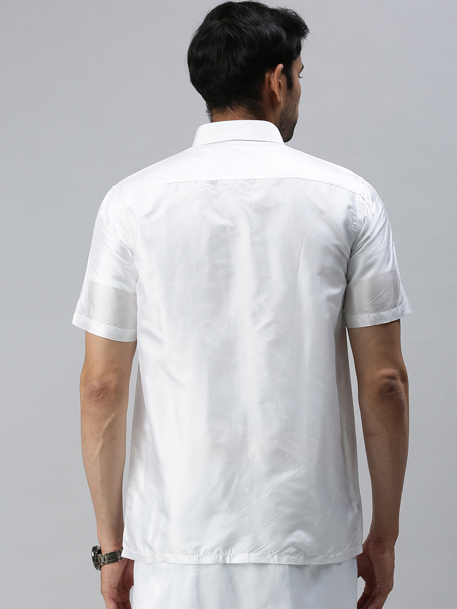 Mens Pure Silk White Shirt Half Sleeves Silk Mark-Back view