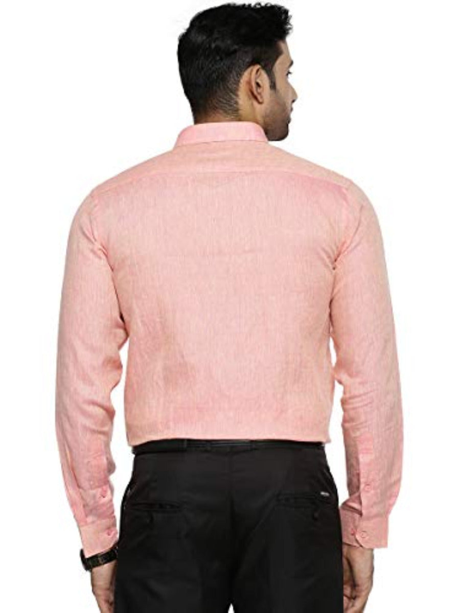 Mens Pure Linen Full Sleeves Shirt Pink-Back view