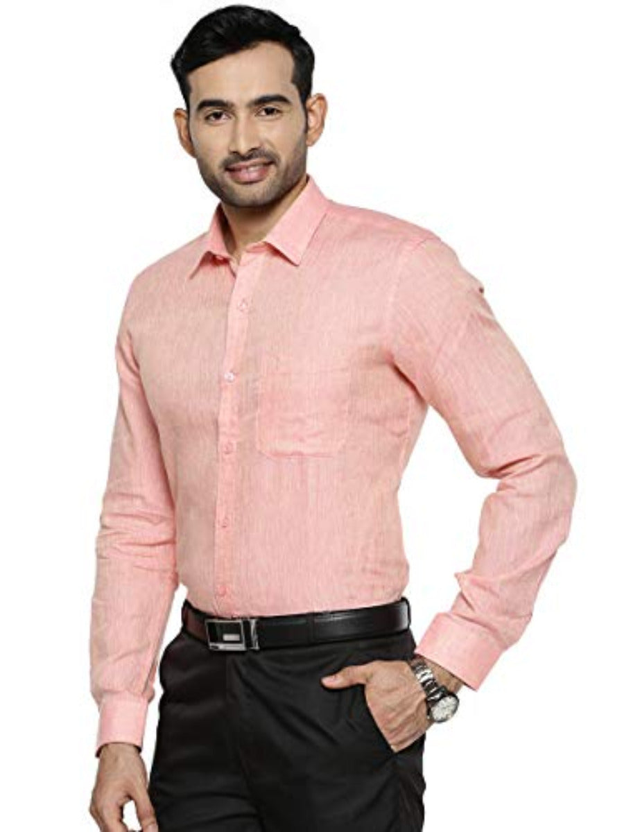 Mens Pure Linen Full Sleeves Shirt Pink-Side view