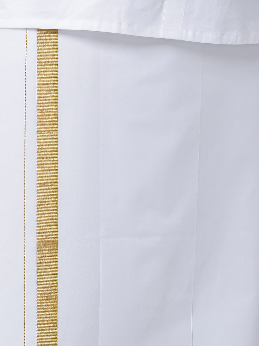 Mens Pure Cotton White Full Sleeves Shirt with 1'' Gold Jari Single Dhoti Combo-Bottom view