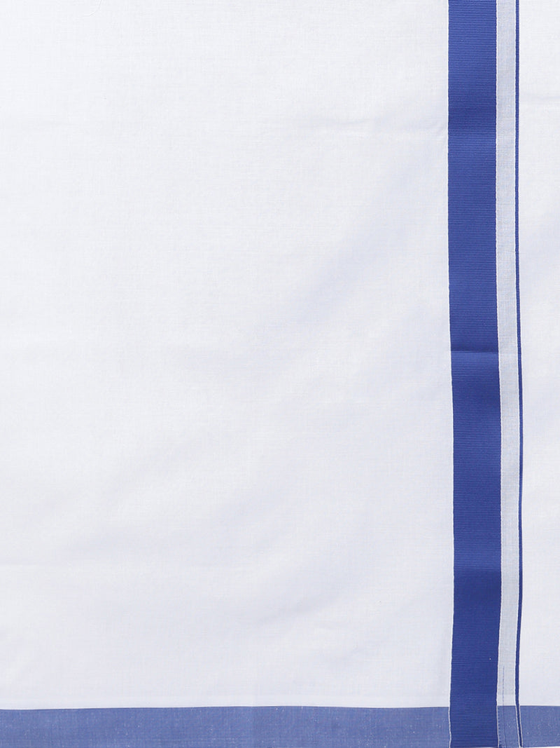 Mens Double Dhoti White with Fancy Border Redfort Special Royal Blue