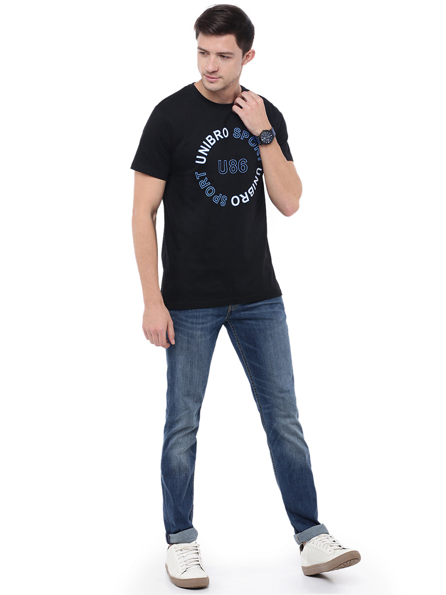 Super Combed Cotton Round Neck Graphic T-Shirt Black GT8