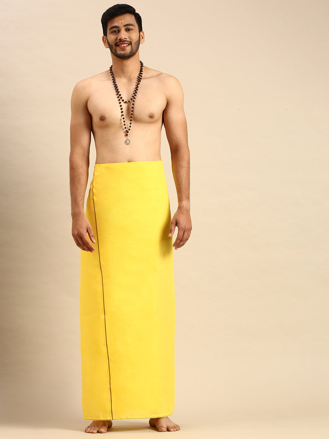 Mens Color Dhoti with Small Border Golden Yellow