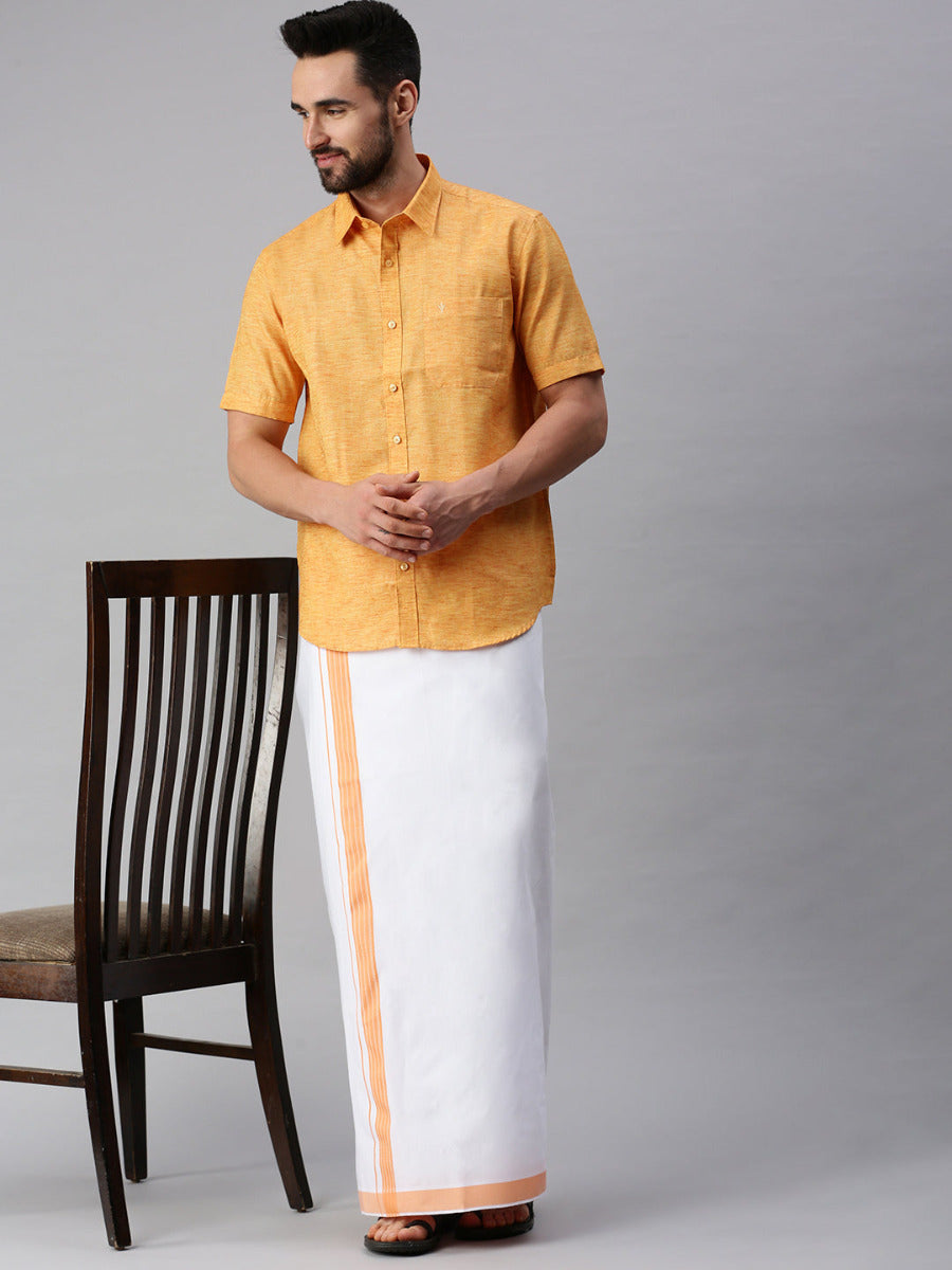 Mens Matching Border Dhoti & Half Sleeves Shirt Set Trendy CC2-Full view\