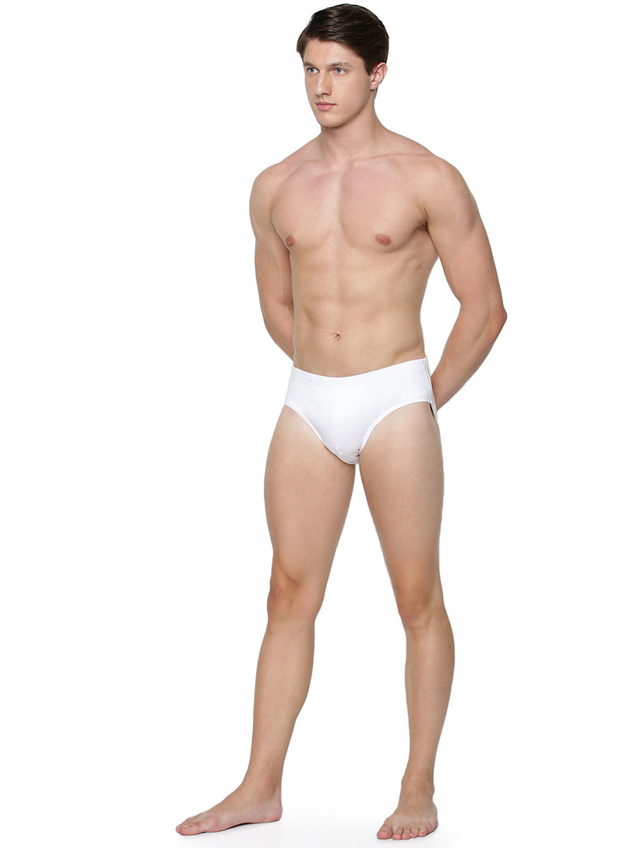Mens Soft Stretch Inner Elastic White Color Brief Merc (2 PCs Pack)-Side view