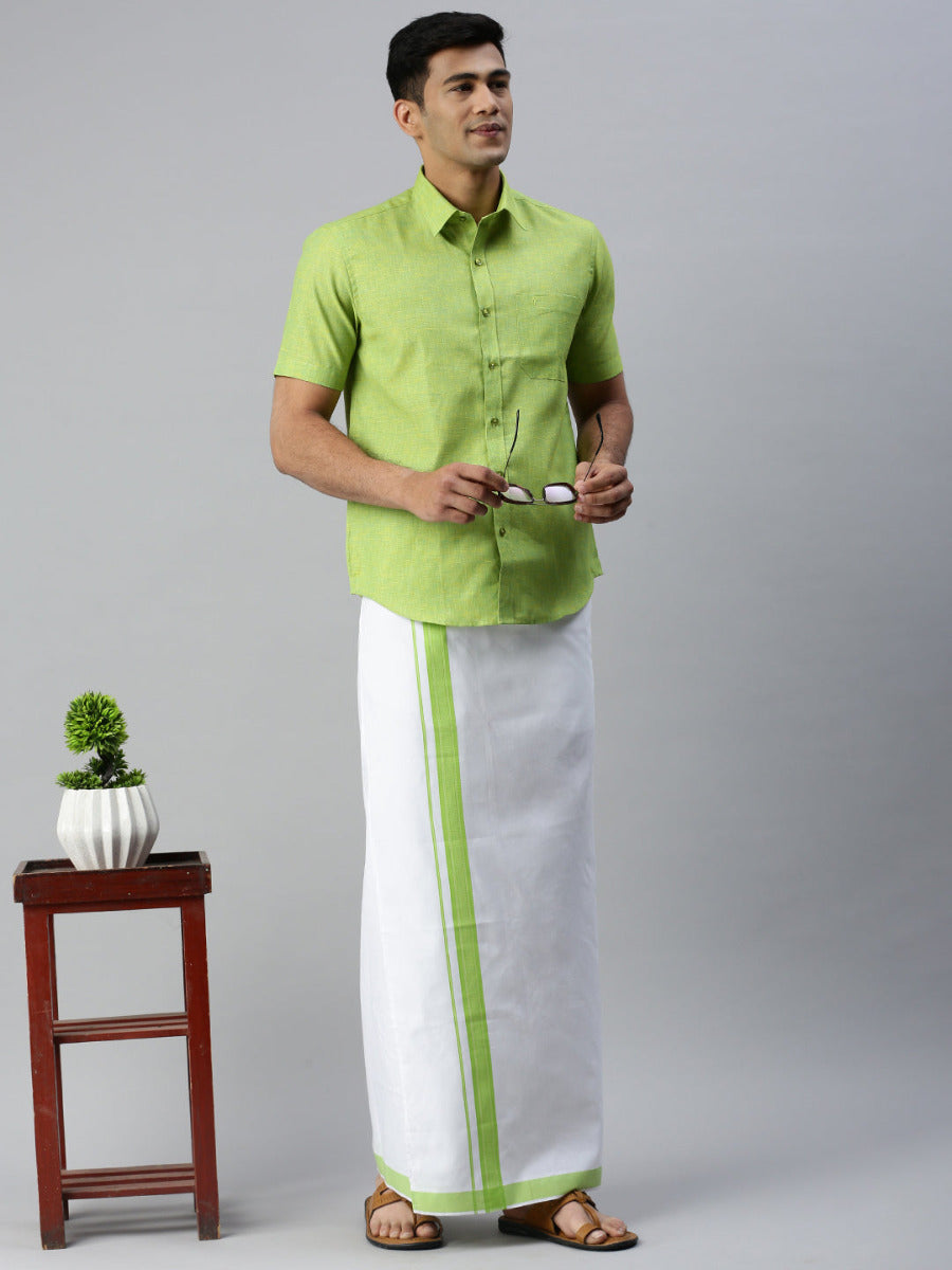 Mens Matching Border Adjustable Dhoti & Half Sleeves Shirt Set Green CC4-Full view