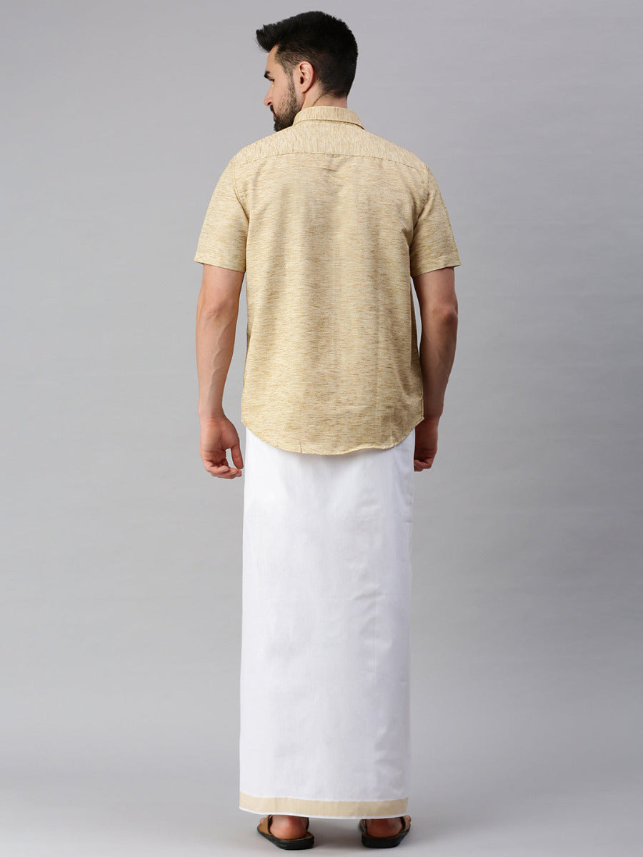 Mens Matching Border Dhoti & Half Sleeves Shirt Set Trendy CC1-Back view