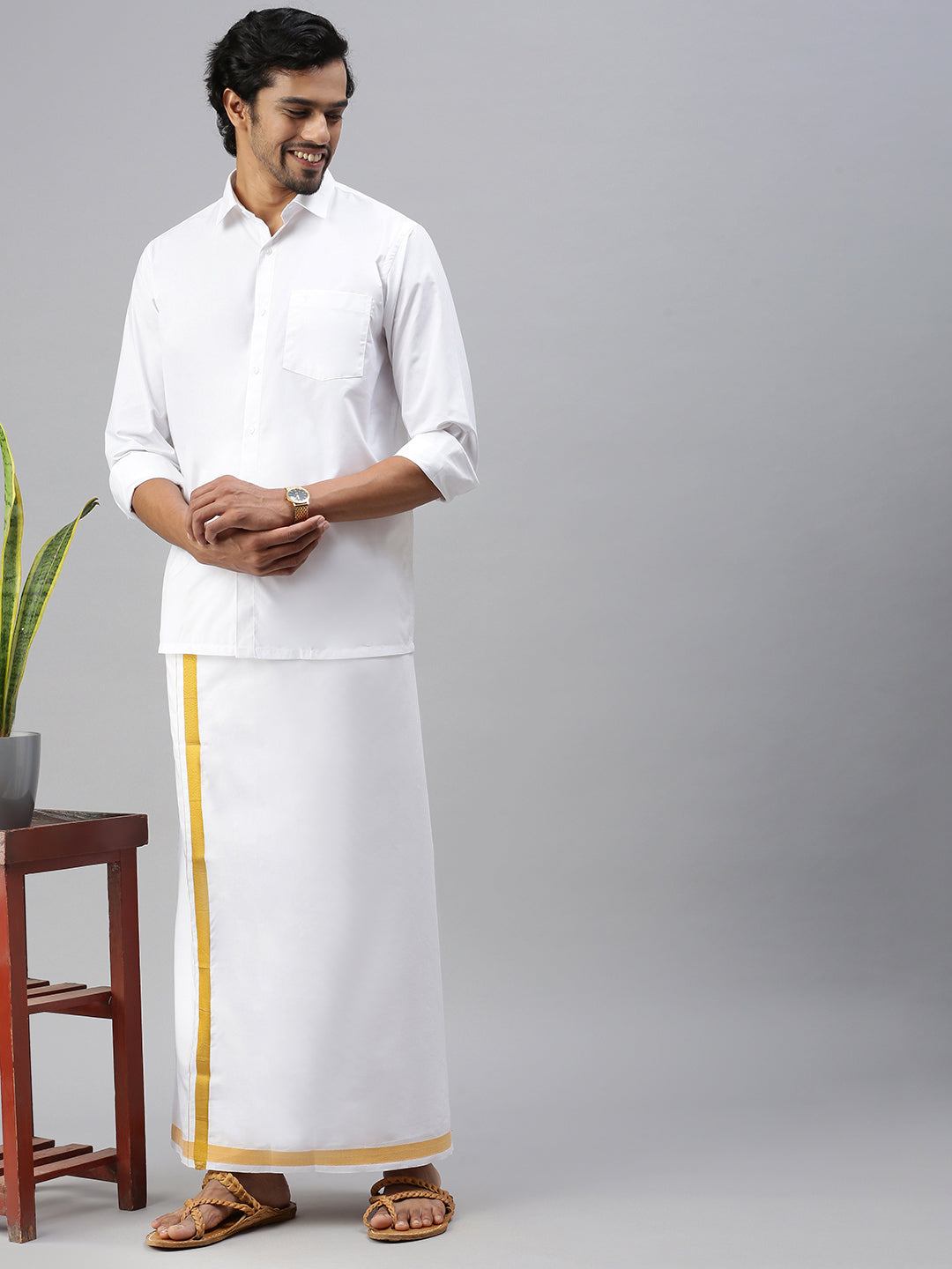 Mens Wrinkle Free White Shirt Full Sleeves Soft Touch -Full view