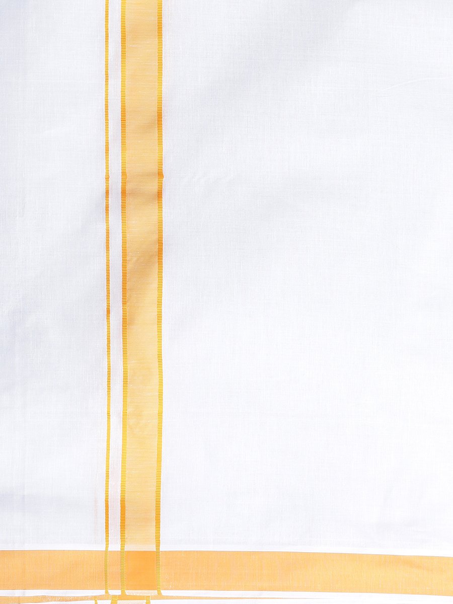 Mens Single Dhoti White with Fancy Border Holy Wind Yellow-Zoom view