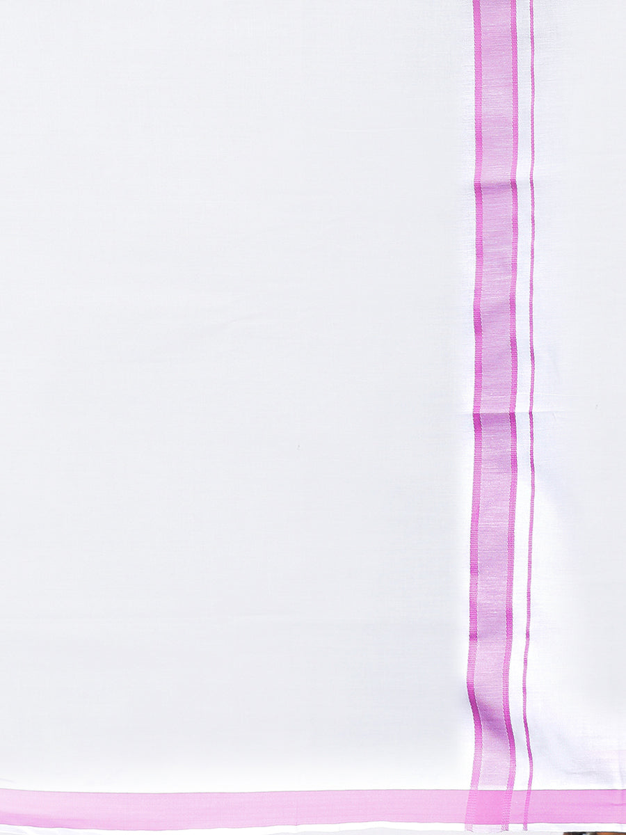 Mens Single Dhoti White with Fancy Border Holy Wind Pink-zoom view