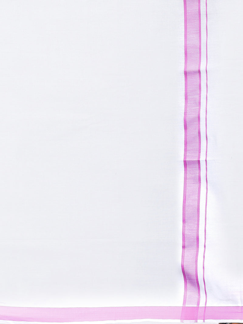 Mens Single Dhoti White with Fancy Border Holy Wind Pink