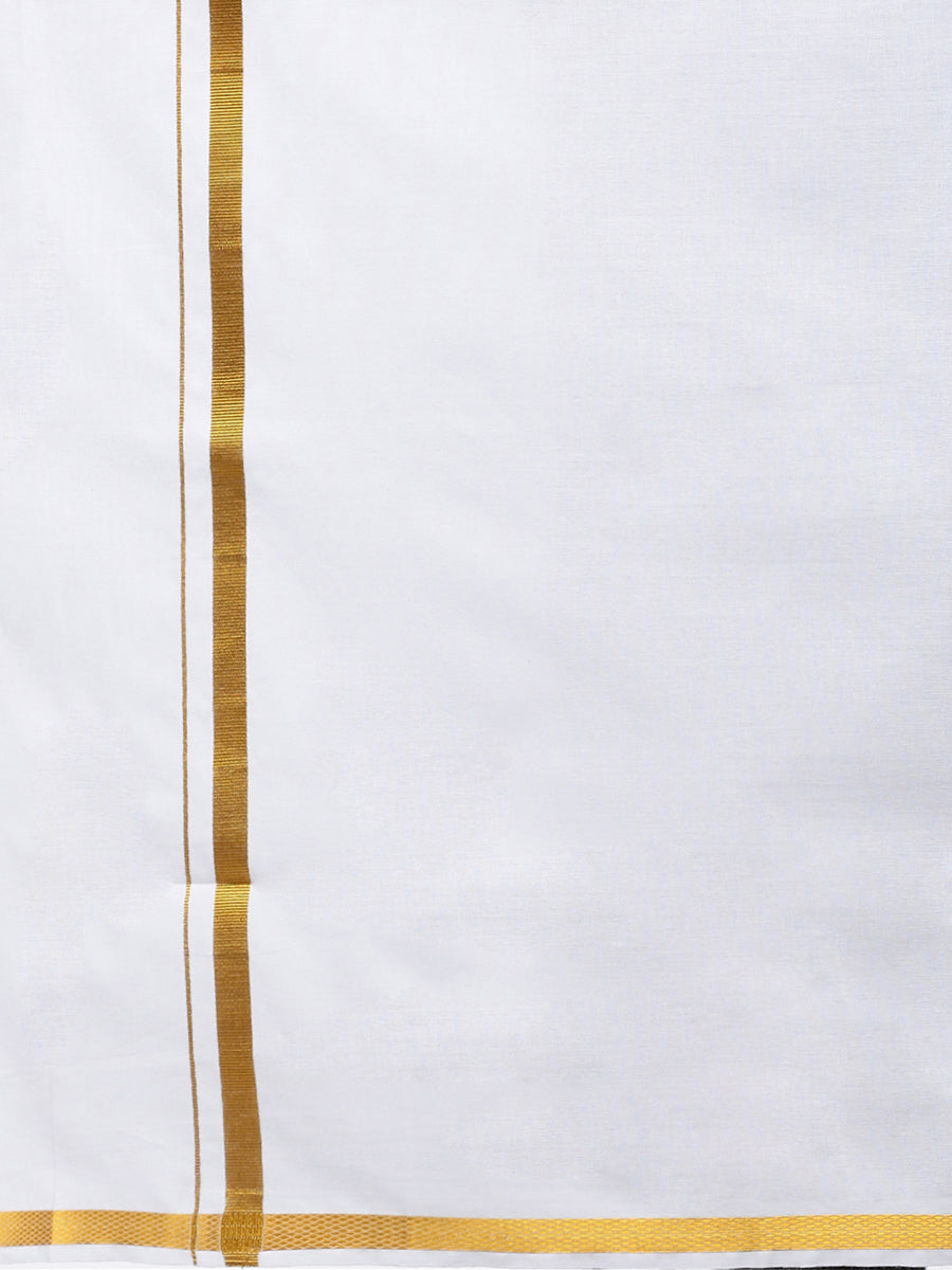Mens Double Dhoti White with Gold Jari 1/2" Goldsmith-Zoom view
