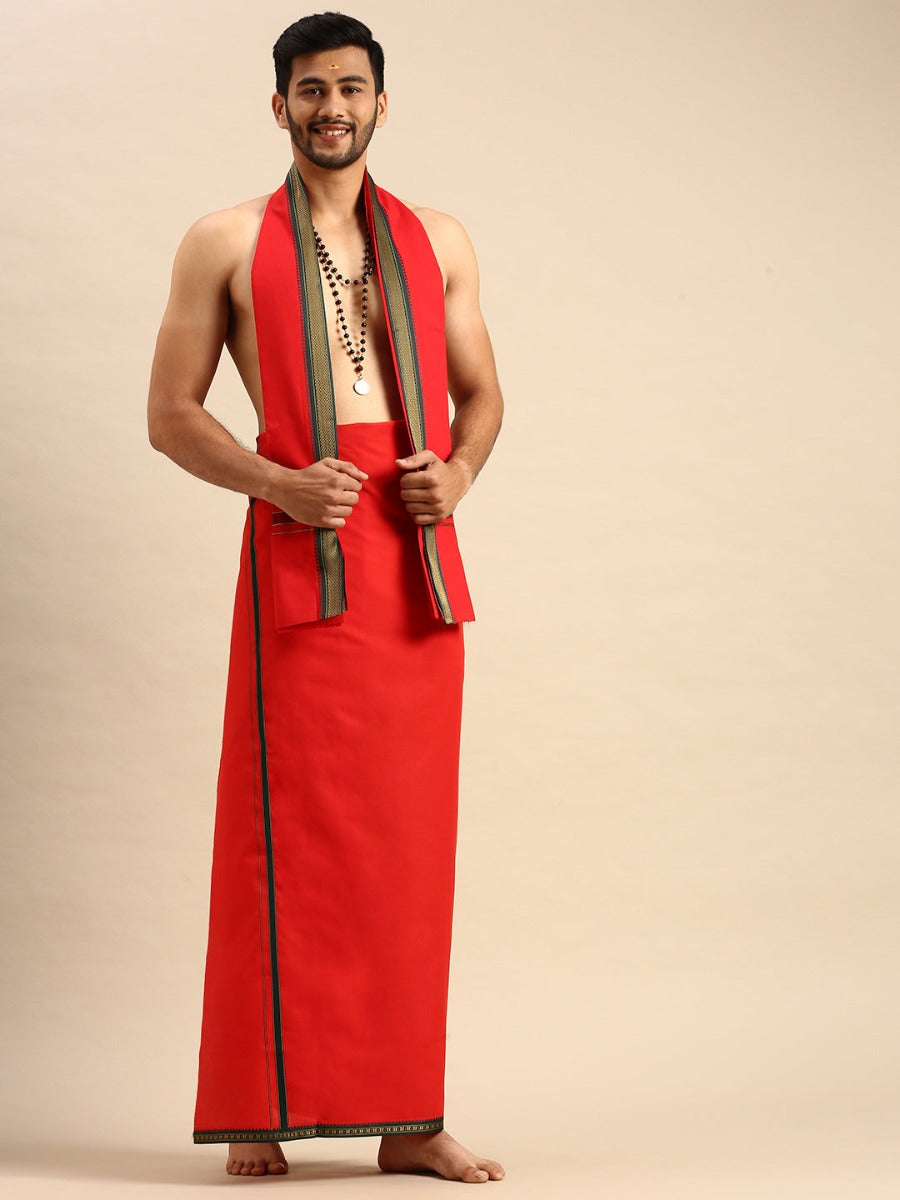 Mens Devotional Dhoti & Towel Set Mercury Red