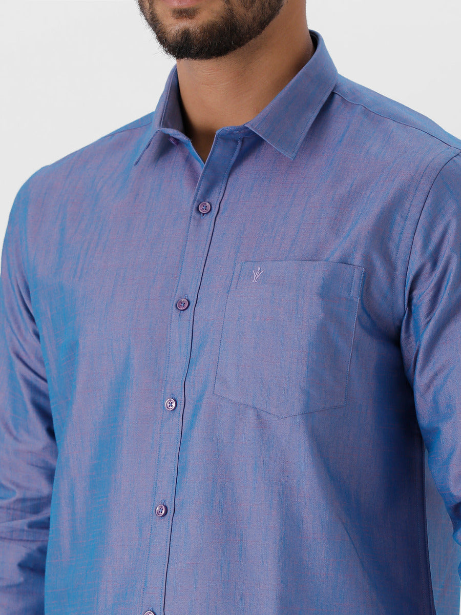 Mens Matching Jari Border Dhoti & Shirt Set Full Blue VB5-Zoom view