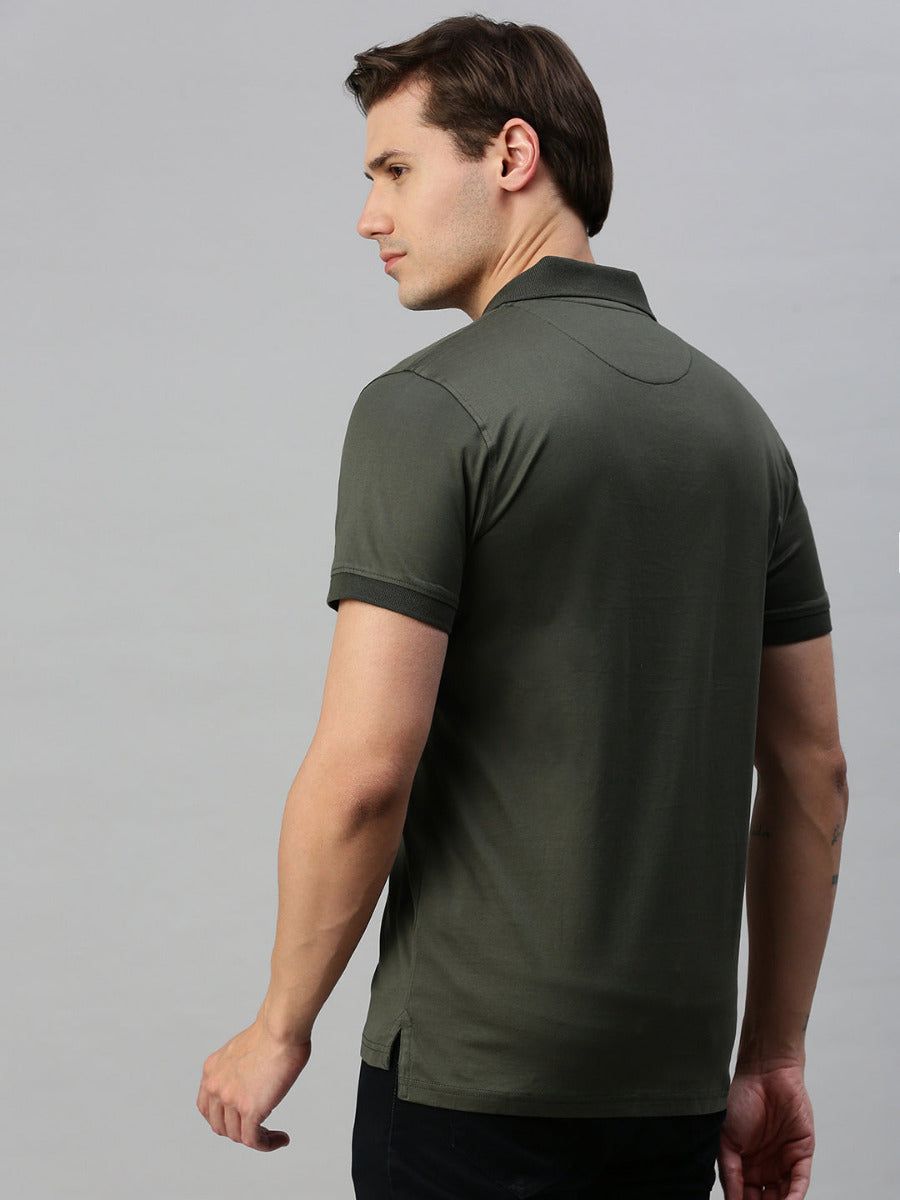 Mercerised Polo Flat Collar T-Shirt Dark Green with Chest Pocket MP3-Back view