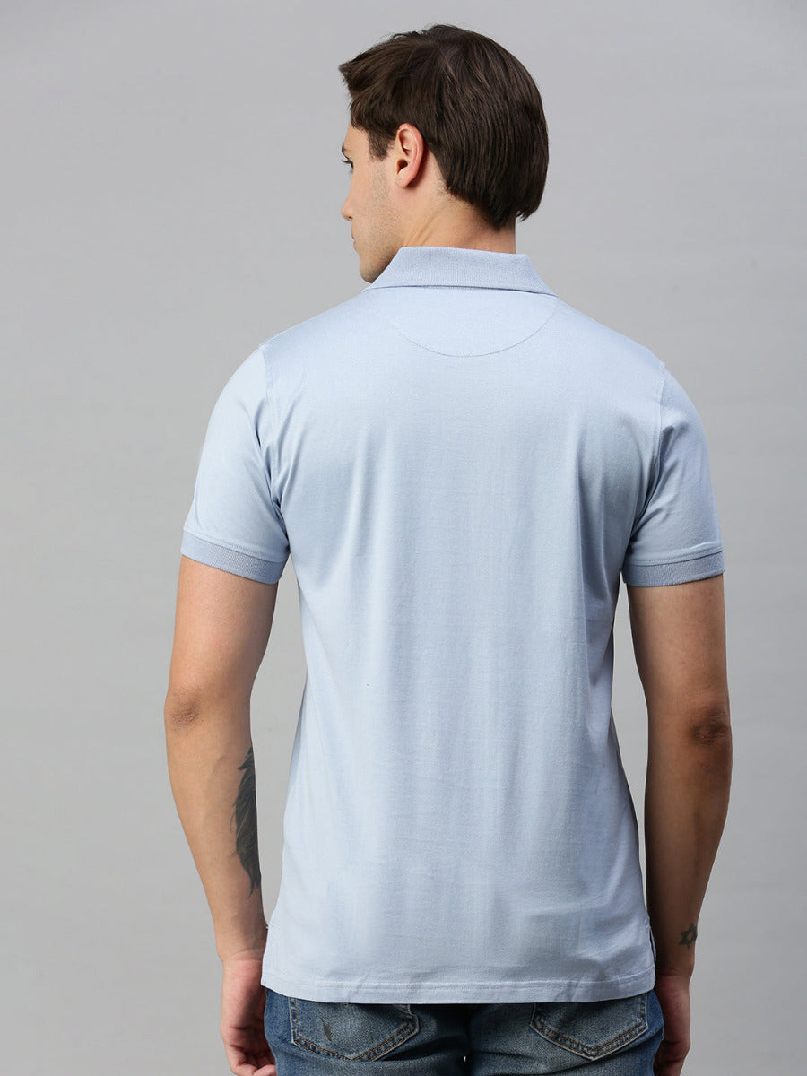 Mercerised Polo Flat Collar T-Shirt Blue with Chest Pocket MP6-Back view
