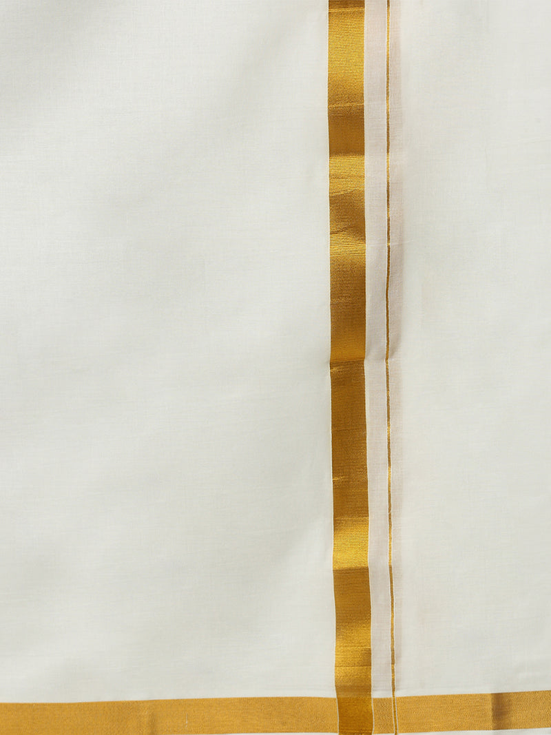 Mens Kora Cream Double Dhoti with Gold Jari 3/4" Nakshatra