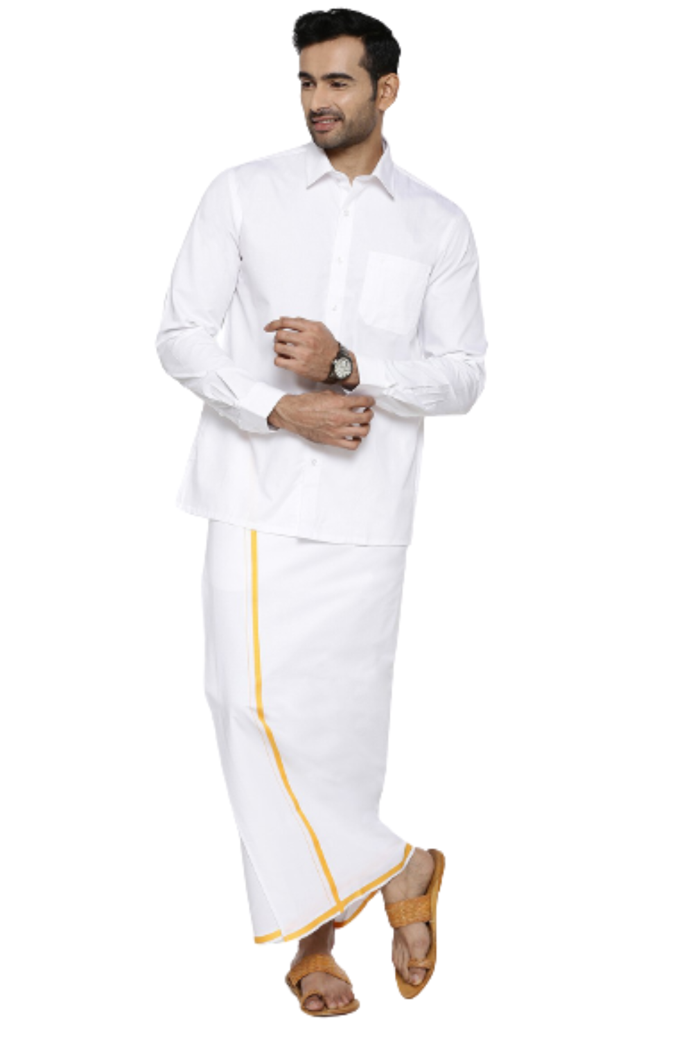 Mens 100% Cotton White Shirt Full Sleeves RR Image-Full view