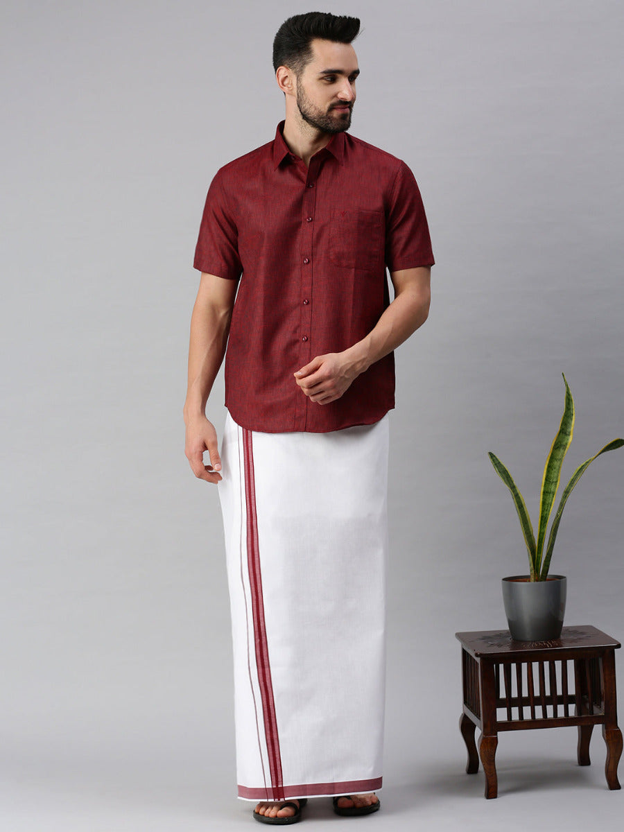 Mens Matching Border Dhoti & Half Sleeves Shirt Set Trendy CC8-Full view