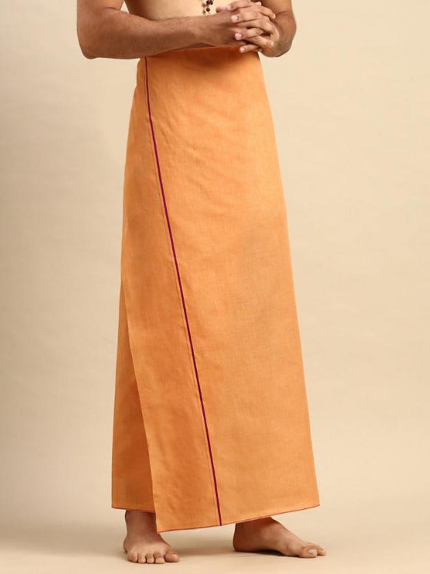 Mens Colour Dhoti with Small Border Bhakta Kavi-Side view