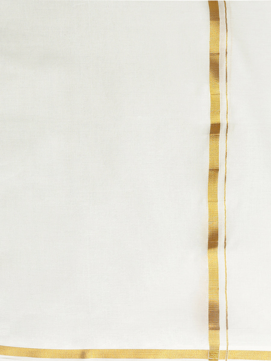 Mens Double Dhoti Cream with Gold Jari 1/2" Gold Twix-Zoom view