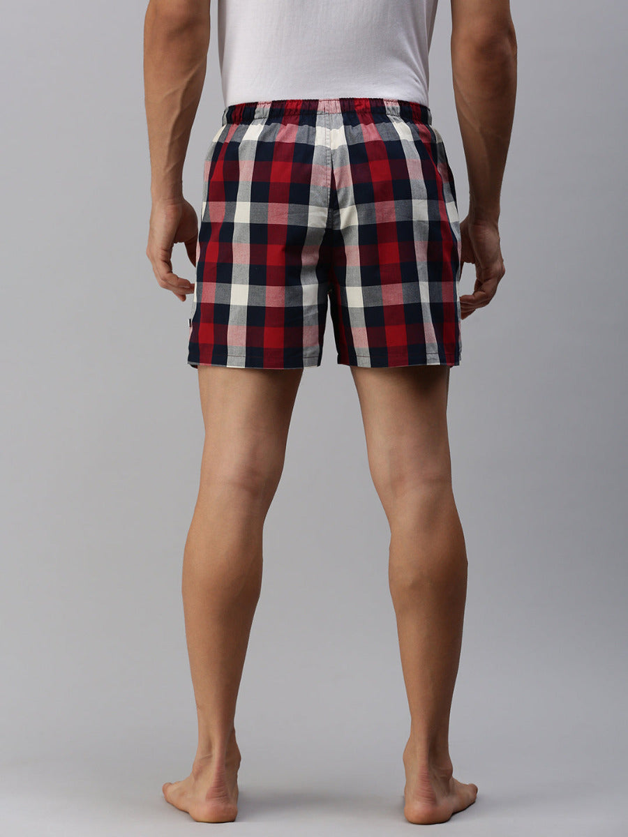 Mens Checked Woven Boxer Shorts Red WS6-Back view